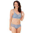 Amoena® Karolina Panty and Karolina Underwire Bra (#9721) Shown in Light Blue/Light Sand – Front View