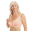 Front closure detail view # 9763 Amoena® Clara Wire-Free Front Closure Bra Shown in Rose Nude
