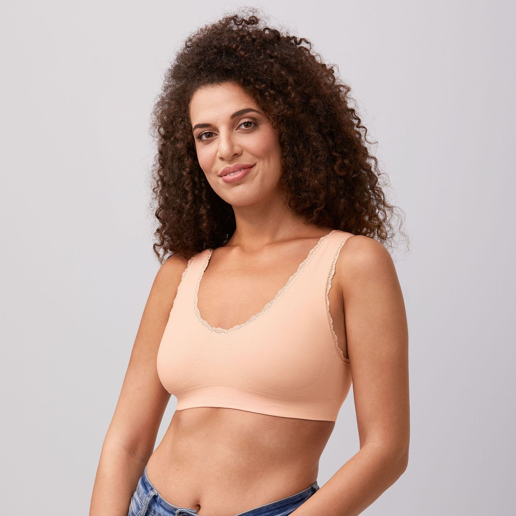 Front view #9770 Amoena® Kitty Seamless Wire-Free Bra Shown in Rose Nude