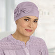 Front view #9790 Organic Bamboo Pleated Bow Cap Shown in Lilac